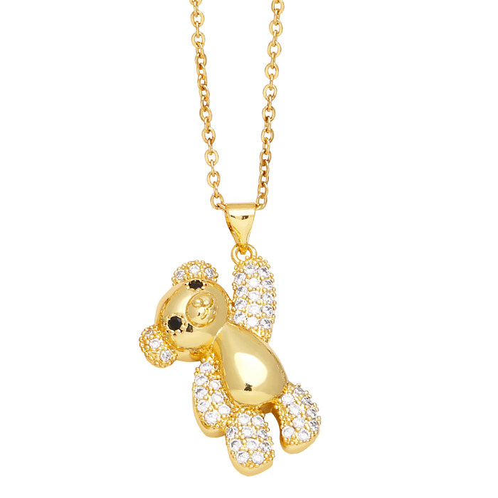 Cute Fashion Simple Style Little Bear Copper Plating Inlay Zircon 18K Gold Plated Pendant Necklace