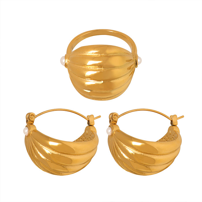 Geometrische Retro-Ohrringe mit Titanstahlbeschichtung und 18 Karat vergoldeten Ringen