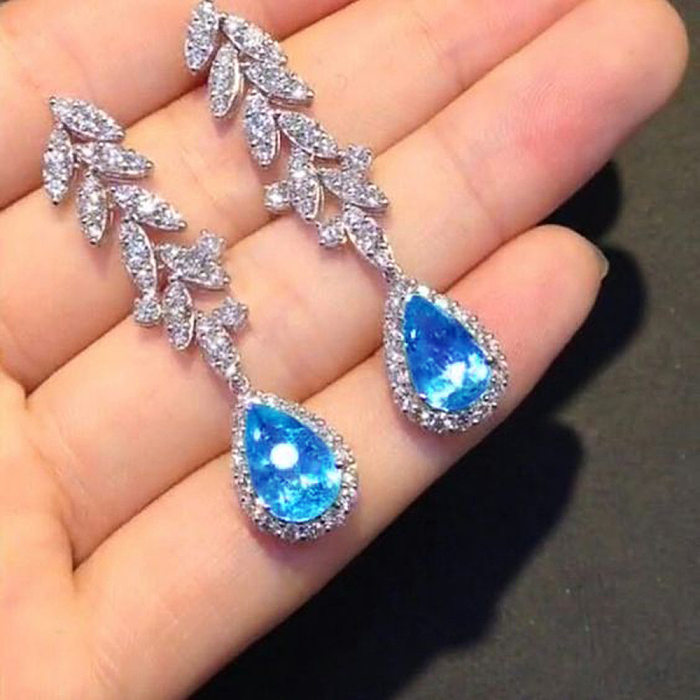 Simple Style Water Droplets Copper Inlay Artificial Gemstones Drop Earrings 1 Pair