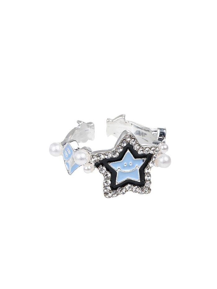 Casual Simple Style Star Smiley Face Copper Enamel Plating Inlay Pearl Zircon Open Ring