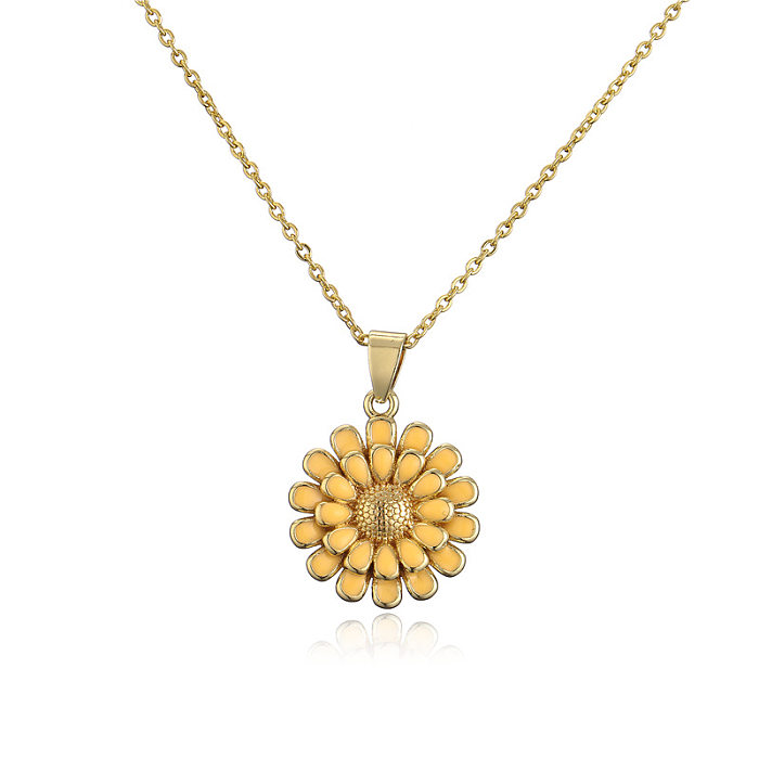 Wholesale Fashion 10 Color Oil Sunflower Pendant Copper Necklace jewelry