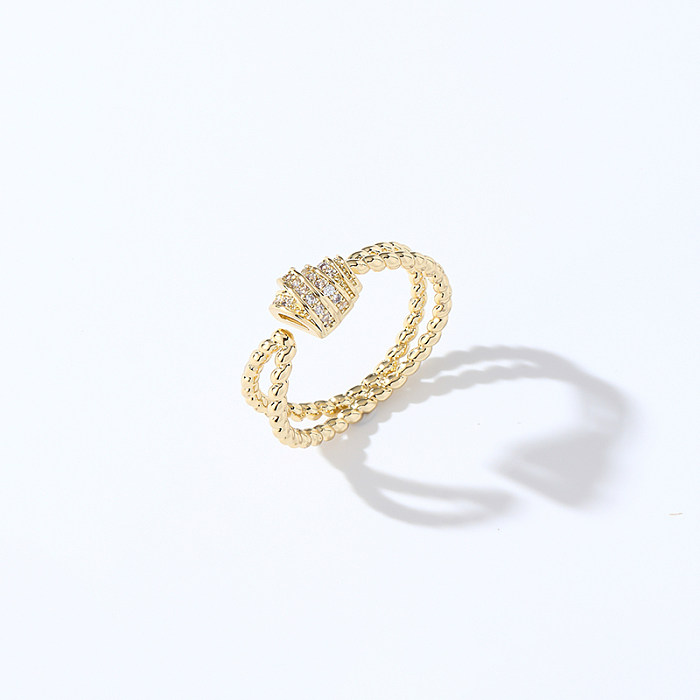 Anéis abertos elegantes do zircão do embutimento do chapeamento de cobre geométrico de Streetwear