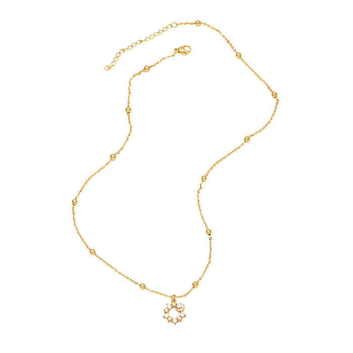 Collier Simple avec Double pendentif en cuivre plaqué or et Zircon incrusté, lune, étoile, ours