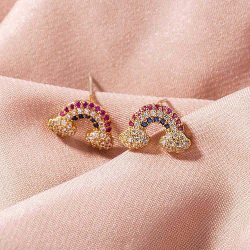 1 par de brincos de orelha de zircão com incrustações de cobre arco-íris da moda