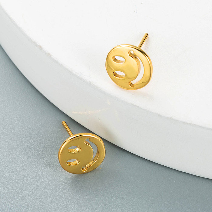 Fashion Copper Gold-plated Micro-inlaid Zircon Smiley Face Earrings