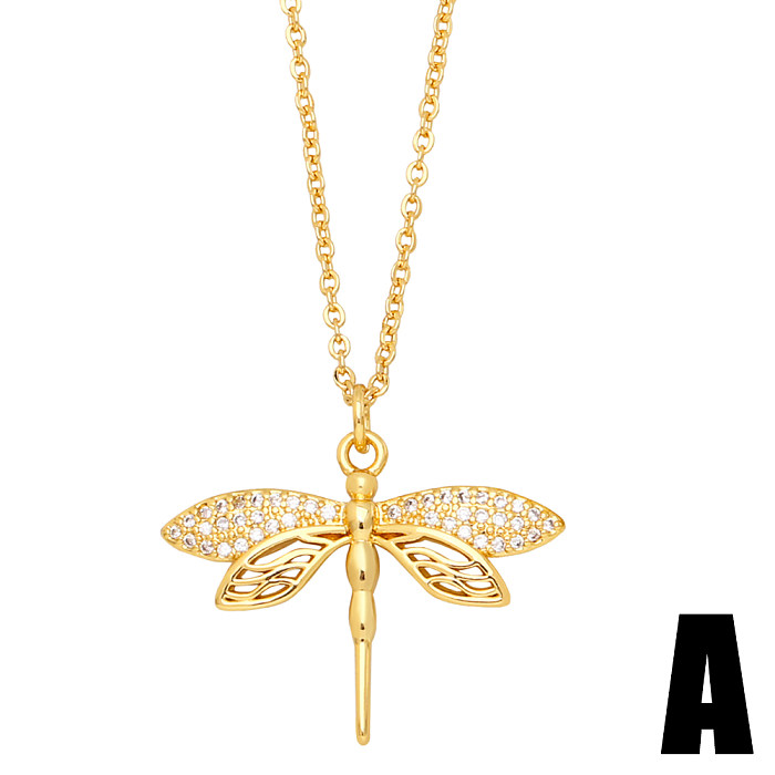 Simple Style Dragonfly Copper Gold Plated Zircon Pendant Necklace 1 Piece