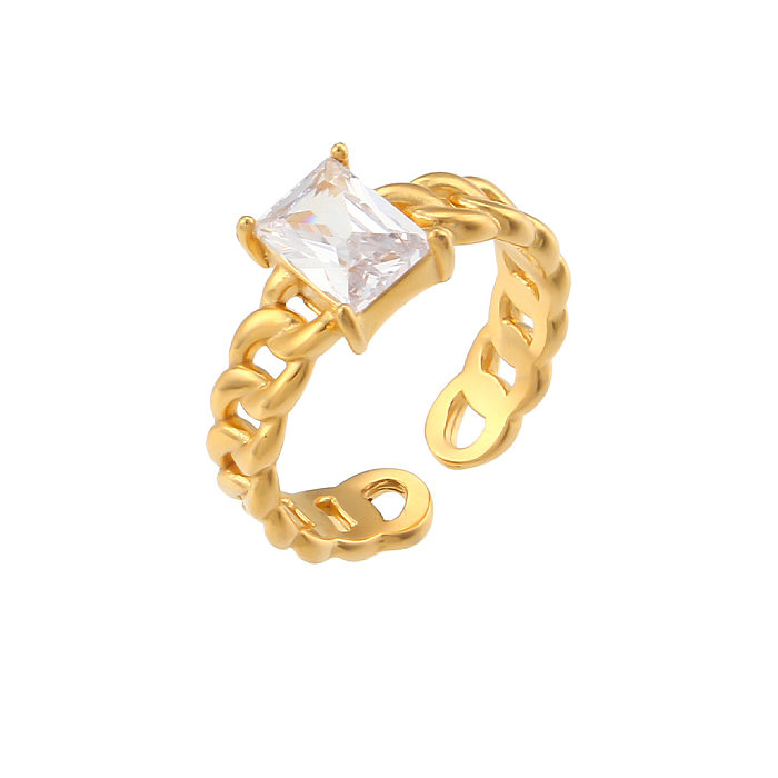 Women'S Fashion Geometric Stainless Steel Rings Geometry National Tide Metal Zircon Stainless Steel Rings