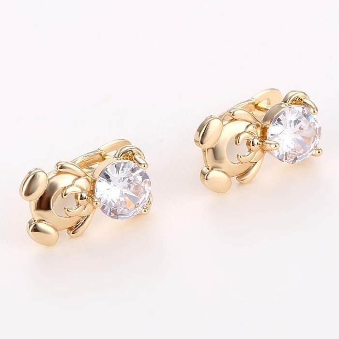 1 Pair Sweet Simple Style Bear Plating Hollow Out Inlay Copper Zircon Ear Studs