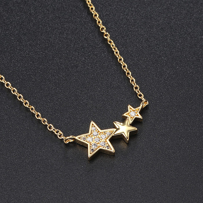 1 Piece Simple Style Star Copper Plating Inlay Zircon Necklace