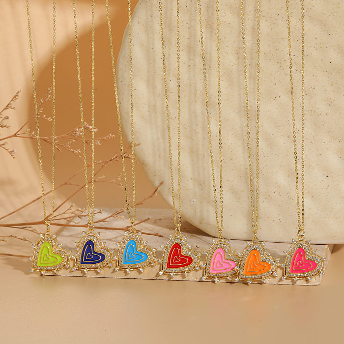 Damen-Halskette mit Anhänger im klassischen Streetwear-Stil, Herzform, Kupfer-Emaille-Beschichtung, 14 Karat vergoldet