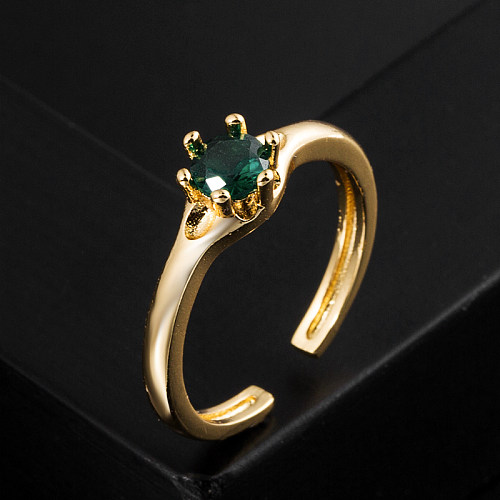 Casual Geometric Copper Gold Plated Zircon Open Ring 1 Piece