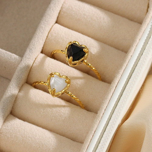 Fashion Stainless Steel Heart-Shaped Zircon Adjustable Ring