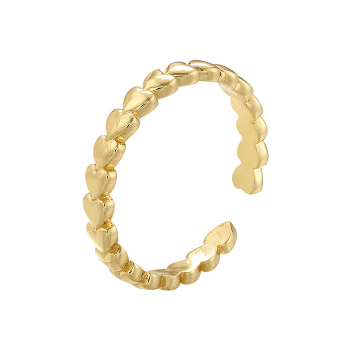 Casual elegante estilo simples pentagrama formato de coração revestimento de cobre incrustado de zircão banhado a ouro 18K anéis abertos