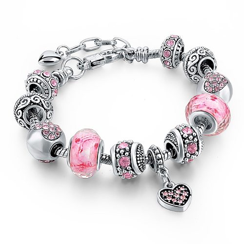 IG Style Sweet Heart Shape Alloy Copper Beaded Plating Inlay Crystal Rhinestones Bracelets