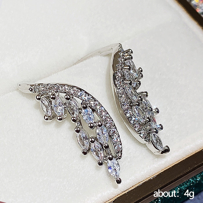 Brincos femininos ajustáveis ​​com asas de anjo de diamante de cobre exagerado