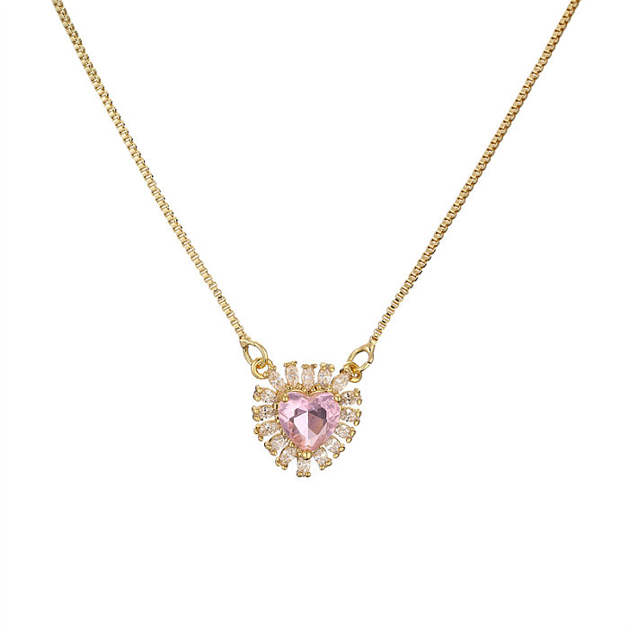 Fashion Heart Shape Wine Glass Copper Enamel Plating Inlay Zircon Pendant Necklace 1 Piece