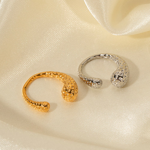 Atacado estilo IG assimétrico cor sólida chapeamento de aço inoxidável anéis abertos banhados a ouro 18K