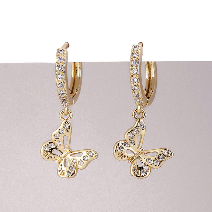1 Pair IG Style Heart Shape Smiley Face Flower Plating Hollow Out Inlay Copper Zircon Drop Earrings
