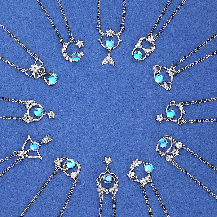 IG Style Simple Style Constellation Copper Inlay Moonstone Zircon Pendant Necklace
