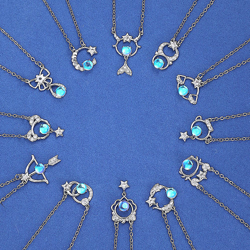 IG Style Simple Style Constellation Copper Inlay Moonstone Zircon Pendant Necklace