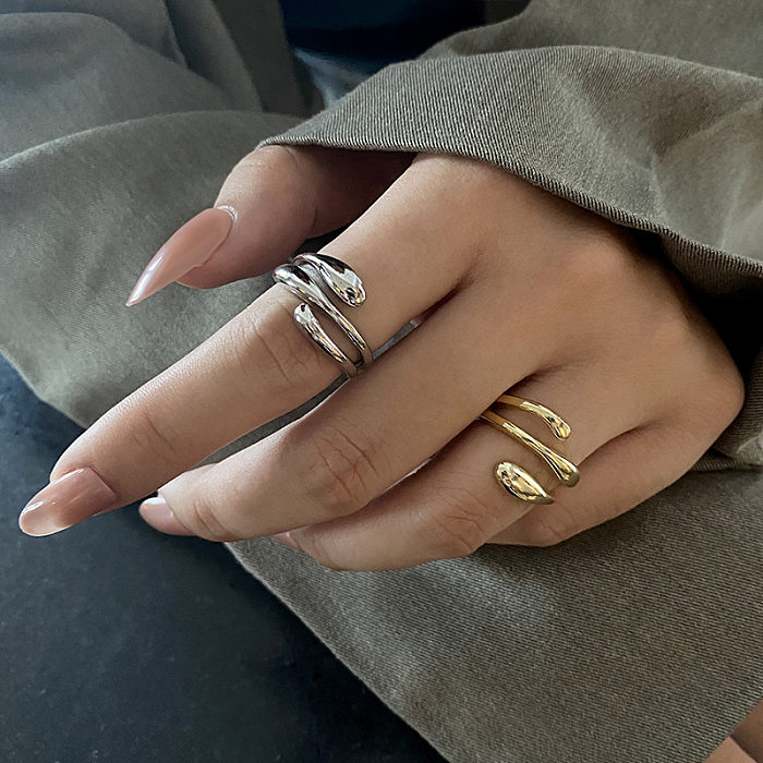 Anillo apilable de moda para mujer, anillo abierto de cobre Chapado en plata con gota de agua Simple para mujer