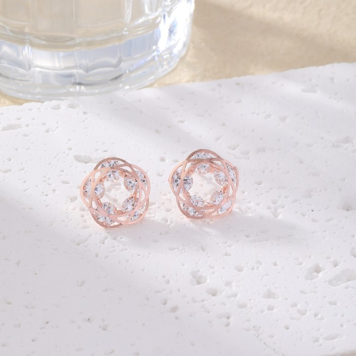 1 Pair Simple Style Pentagram Plating Hollow Out Inlay Copper Zircon Ear Studs