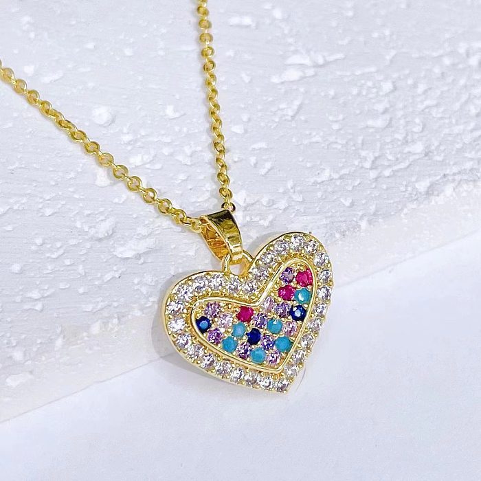 Sweet Heart Shape Copper Inlay Zircon Pendant Necklace