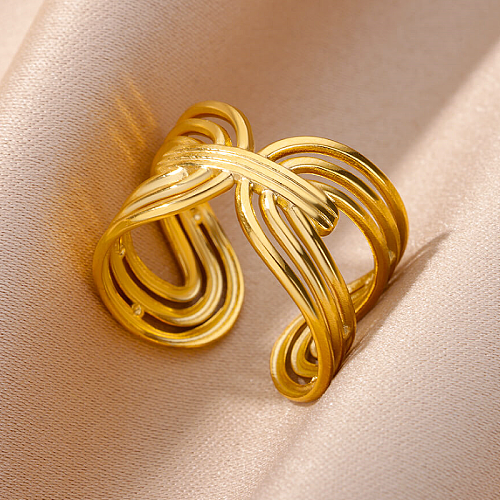 Atacado exagerado estilo simples cor sólida chapeamento de aço inoxidável anéis abertos banhados a ouro 18K
