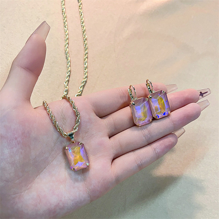 Casual Vintage Style Rectangle Stainless Steel Copper Plating Inlay Glass Gold Plated Jewelry Set