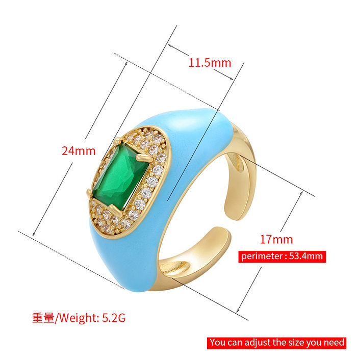 الجملة الأزياء قطرة النفط الملونة الزمرد خاتم النحاس قابل للتعديل المجوهرات