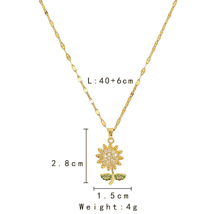 Pastorale Blumen-Kupferbeschichtungs-Inlay-Anhänger-Halskette mit künstlichem Diamant