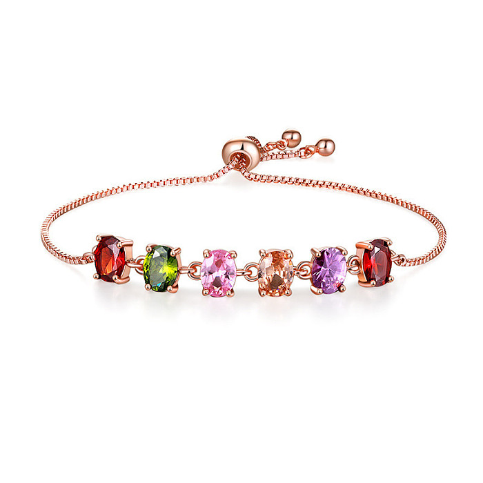 Elegant Modern Style Geometric Round Water Droplets Copper Inlay Zircon Rose Gold Plated Bracelets