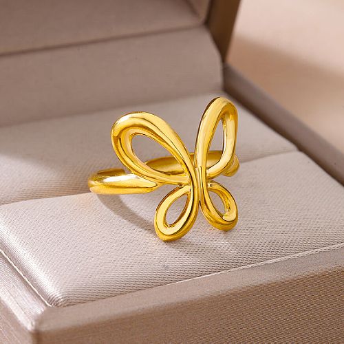 El chapado de acero inoxidable de la mariposa del estilo simple lindo ahueca hacia fuera los anillos abiertos plateados oro 18K