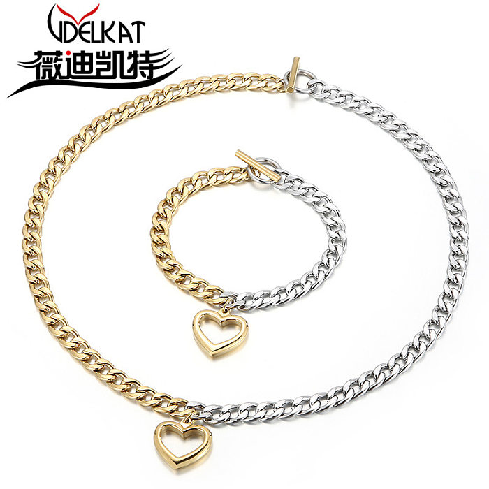 Ensemble de collier et bracelet en forme de cœur de pêche, tendance européenne et américaine, vente en gros