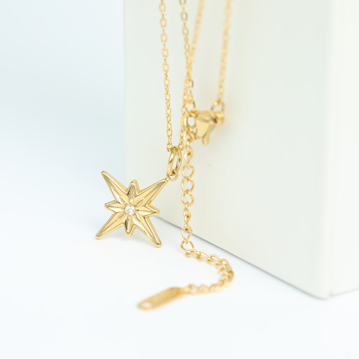 Elegante glam estrela chapeamento de aço inoxidável inlay zircon 18k colar brincos banhado a ouro