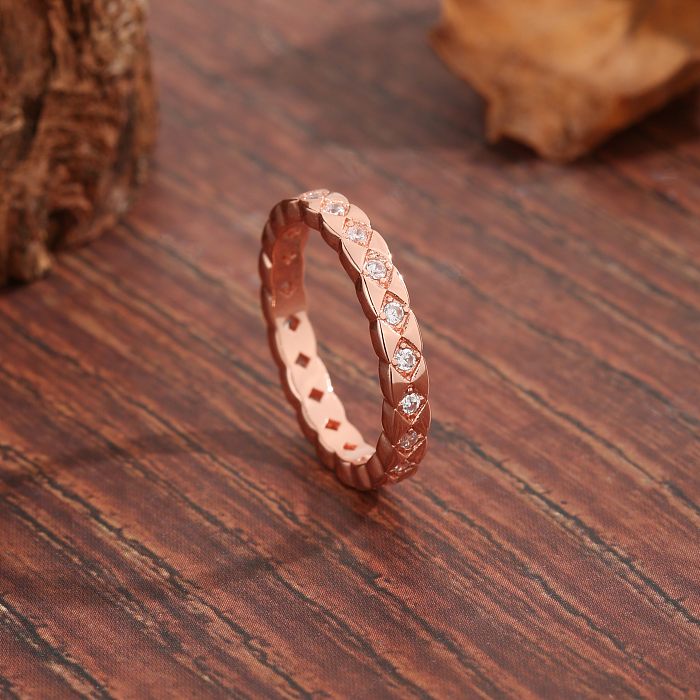 Modern Style Simple Style Korean Style Argyle Copper Plating Inlay Zircon 18K Gold Plated Rings