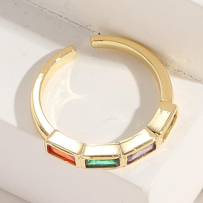 Glam Geometric Copper Inlay Zircon 14K Gold Plated Open Ring