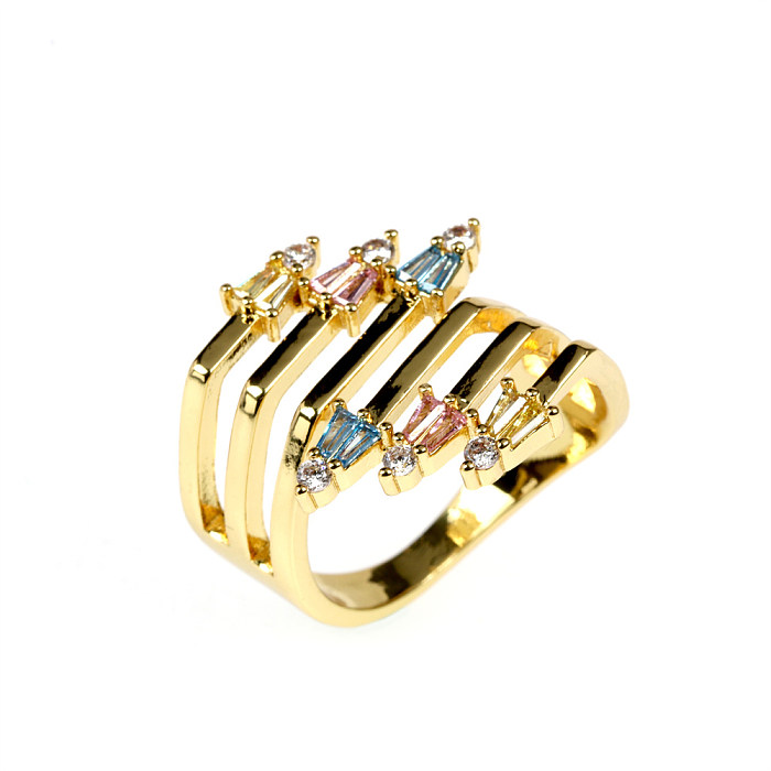 IG Style Simple Style Square Copper Plating Inlay Zircon 18K Gold Plated Open Rings