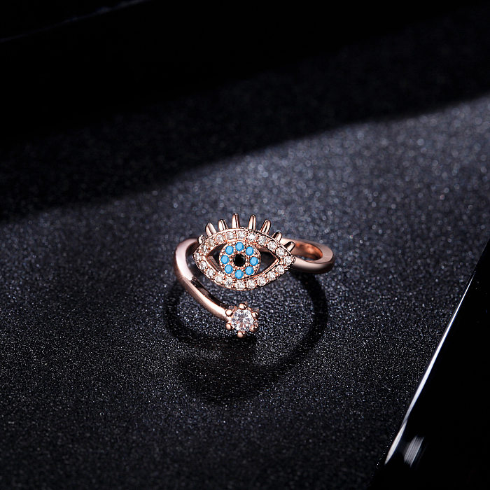 Fashion Devil'S Eye Copper Plating Inlay Artificial Gemstones Open Ring