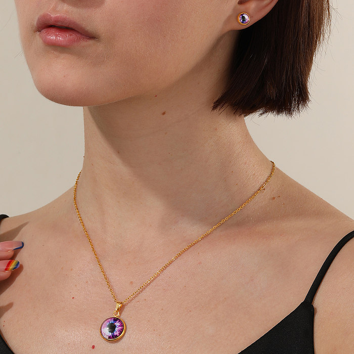 Glamouröse Teufelsauge-Ohrring-Halskette mit Edelstahlbeschichtung und 18-Karat-Vergoldung