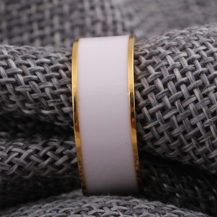 New Fashion Titanium Steel Golden White Epoxy Ring