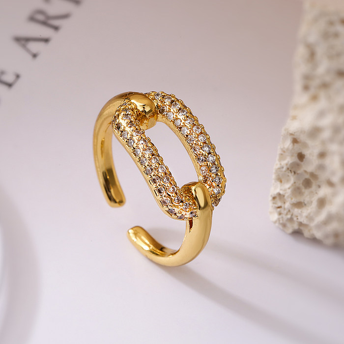 Simple Style Commute Geometric Copper Plating Inlay Zircon 18K Gold Plated Open Rings