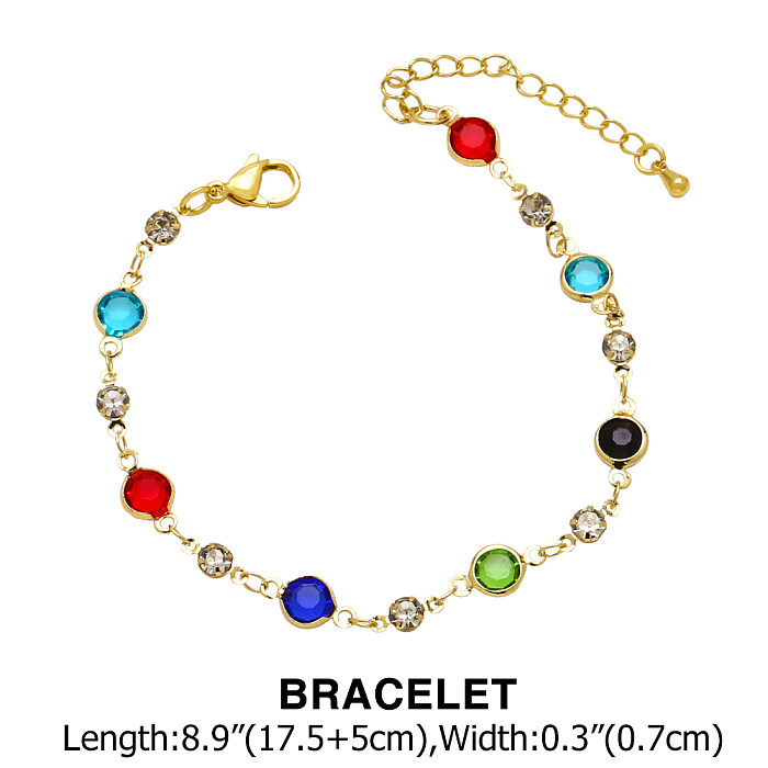 Mode ronde cuivre Patchwork placage incrustation cristal Zircon femmes Bracelets collier 1 pièce