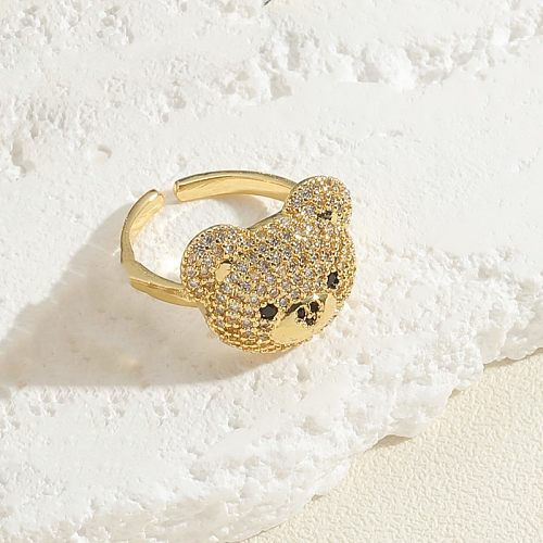 Elegant Luxurious Bear Copper Plating Inlay Zircon 14K Gold Plated Rings