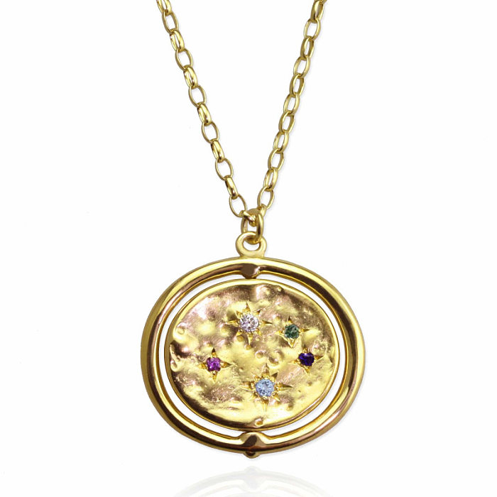 Punk Roman Style Commute Universe Copper Plating Inlay Carving Zircon 18K Gold Plated Pendant Necklace