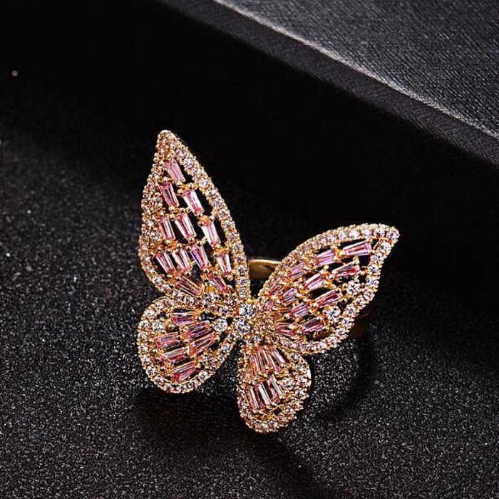 Glam Simple Style Butterfly Copper Inlay Zircon Open Rings