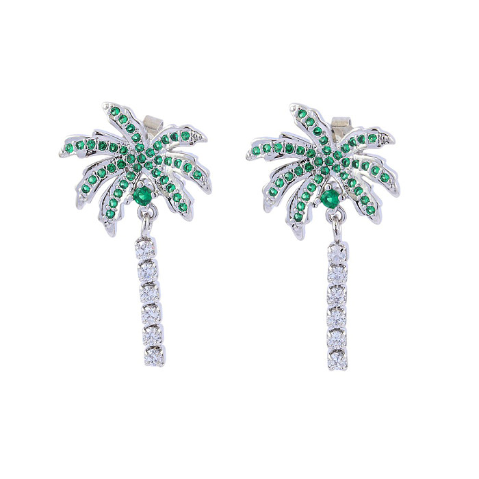1 Pair Retro Tropical Coconut Tree Plating Inlay Copper Zircon 18K Gold Plated Ear Studs