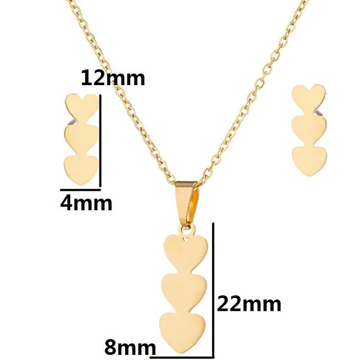 1 Set Mode Herz Form Edelstahl Titan Stahl Überzug Ohrringe Halskette