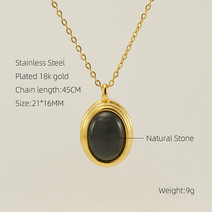 Elegant Oval Stainless Steel Plating Inlay Natural Stone 18K Gold Plated Earrings Necklace