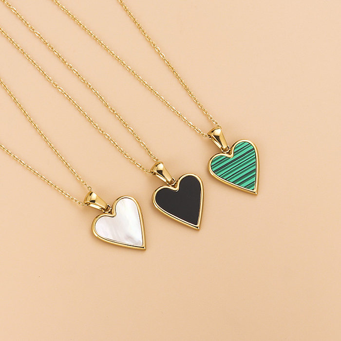 Fashion Heart Shape Stainless Steel Gold Plated Shell Earrings Necklace 1 Piece